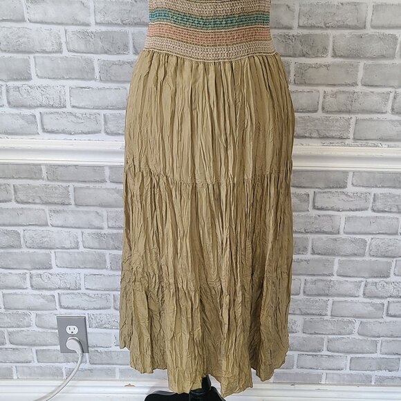 To the Max Green Silk Crinkle Dress Boho V-neck Midi Cottage Hippie Womens 6 - Picture 9 of 10